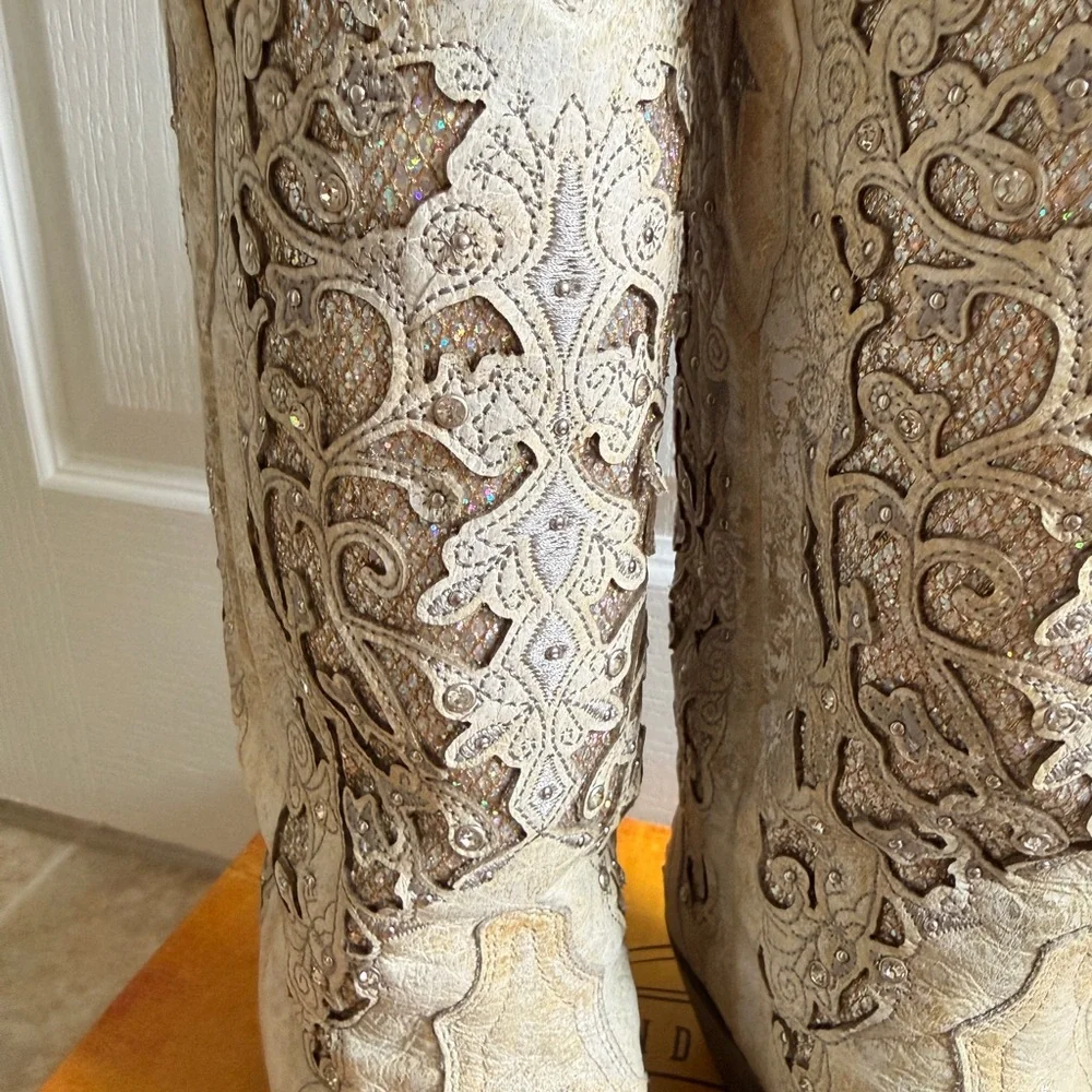 Embellished Corral Western Boots - Cream & Glitter - Picture 2 of 8